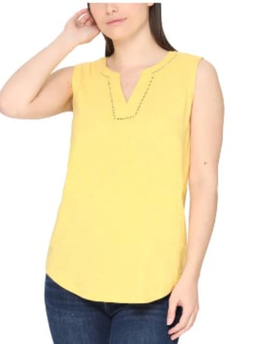 NWT Tahari Yellow Cotton And Rayon Sleeveless Top W Crochet